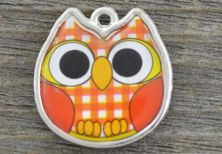 [307182] Zawieszka sówka w pomarańczowa srebrna