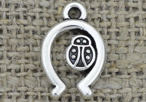 307362 Zawieszka mała podkowa z biedronką w kolorze srebrnym