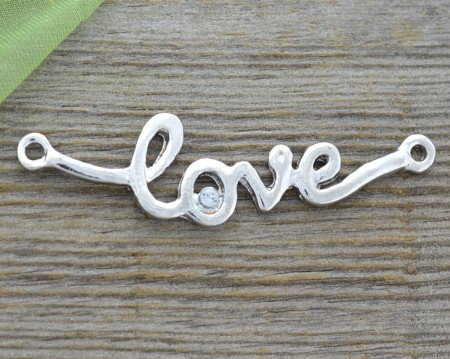 [31263] Ozdobny łącznik 'love' z cyrkonią srebrny
