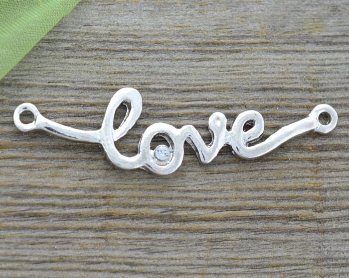 31263 Element ozdobny łącznik love z cyrkonią w kolorze srebrnym
