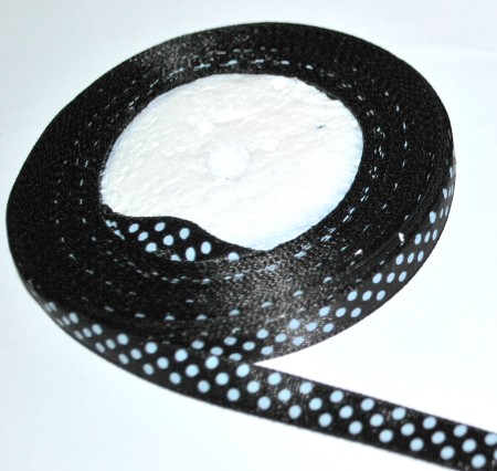 [006611] Wstążka satynowa w kropki czarna