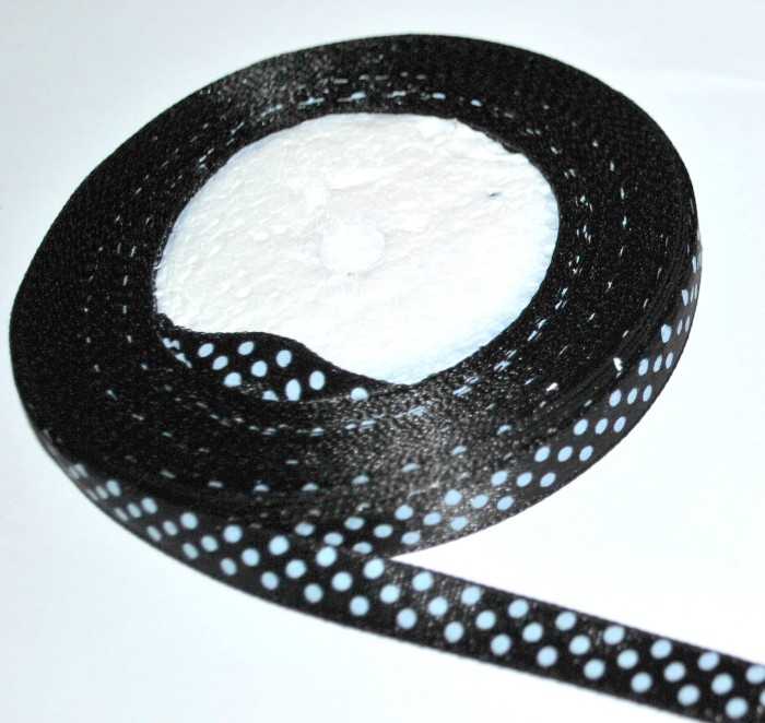 Wstążka satynowa w kropki czarna