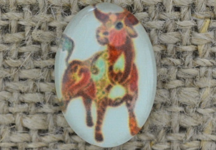 046356 Kaboszon szklany z obrazkiem 14*10mm znaki zodiaku- Byk