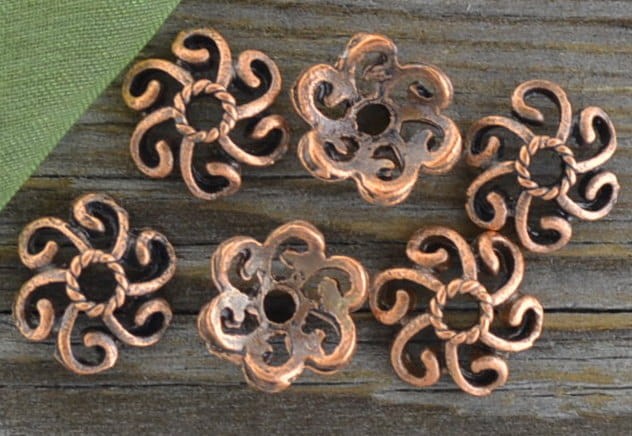 -1204 Nakładka na koralik ozdobna w kolorze miedzi 6szt