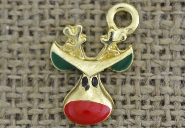 [ś07317] Zawieszka emaliowana głowa Rudolfa 17*12mm w kolorze złotym