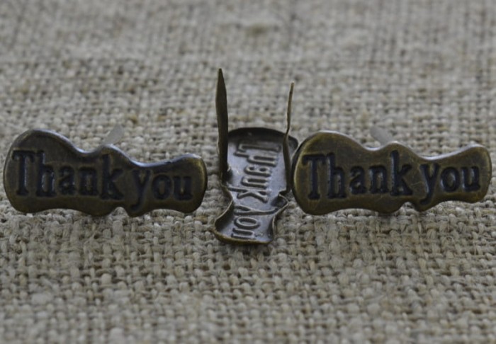 k0601 Ćwieki ozdobne Thank you w kolorze brązowym