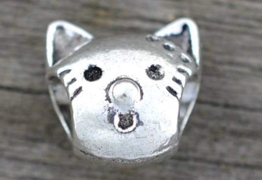 31225 Koralik modułowy kot w kolorze srebra 2szt