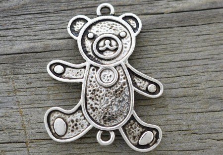 [31238] Element ozdobny łącznik miś kolor srebra