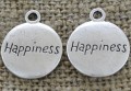 307240 Zawieszka mała moneta z napisem happines w kolorze srebrnym 2szt