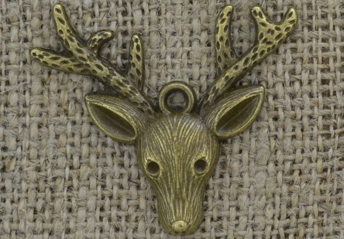 [ś07424] Zawieszka metalowa mała głowa renifera 31*37mm w kolorze brązu