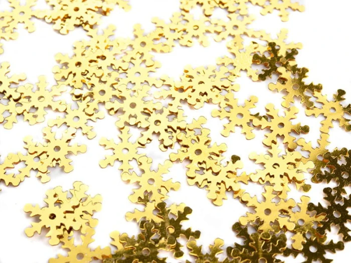 [55566] Cekiny śnieżynki złote 12mm 200 sztuk