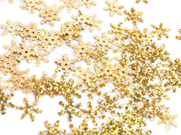 [55574] Cekiny śnieżynki złote mieniące 12mm 200 sztuk