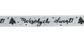 [8z12101] Wstążka satynowa "Wesołych Świąt!" biała 12mm 22mb