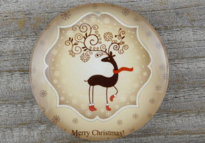 ś07193 Kaboszon z żywicy z obrazkiem 30mm renifera