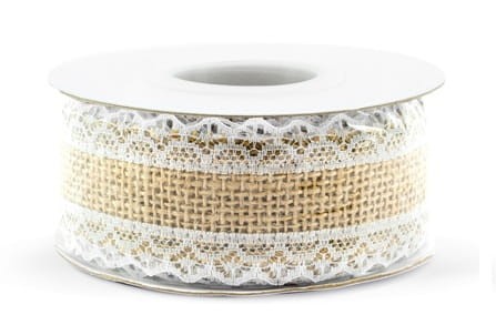 [74130] Wstążka jutowa 4cm z koronką