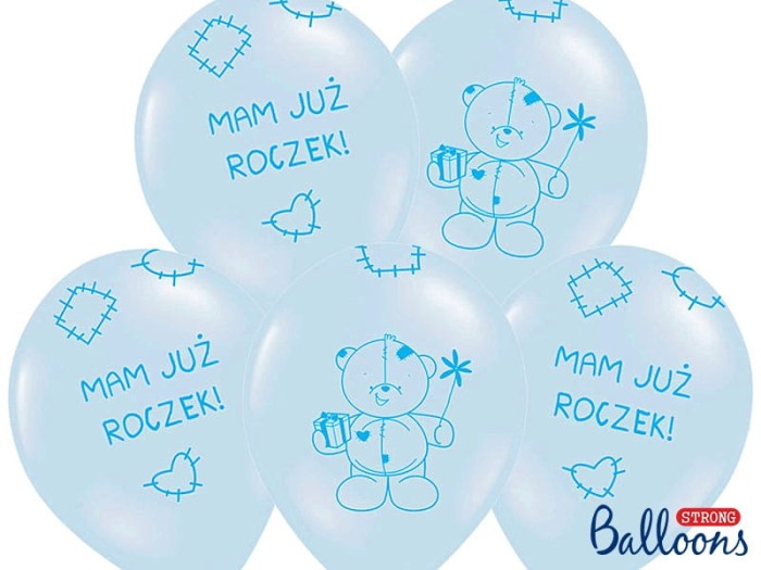 Balony z nadrukiem MAM JUŻ ROCZEK! błękitne 5szt