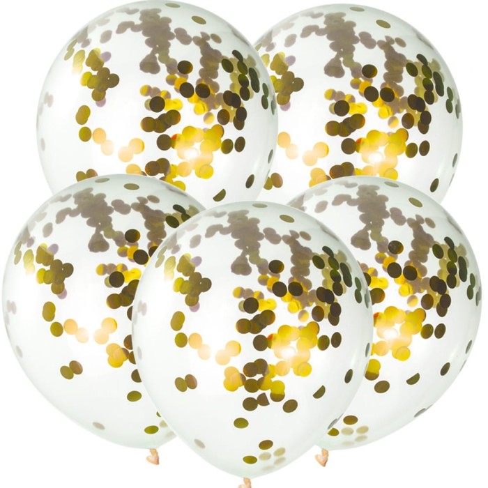 Balony krystaliczne z konfetti złote 5szt
