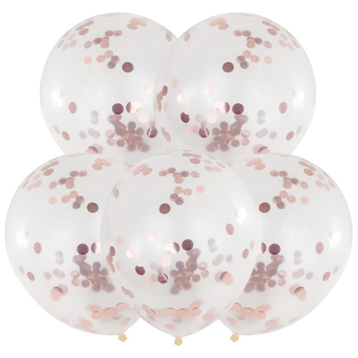 Balony krystaliczne z konfetti rose gold 5szt