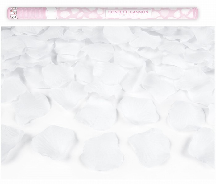 Tuba strzelająca konfetti płatki róż białe 80cm