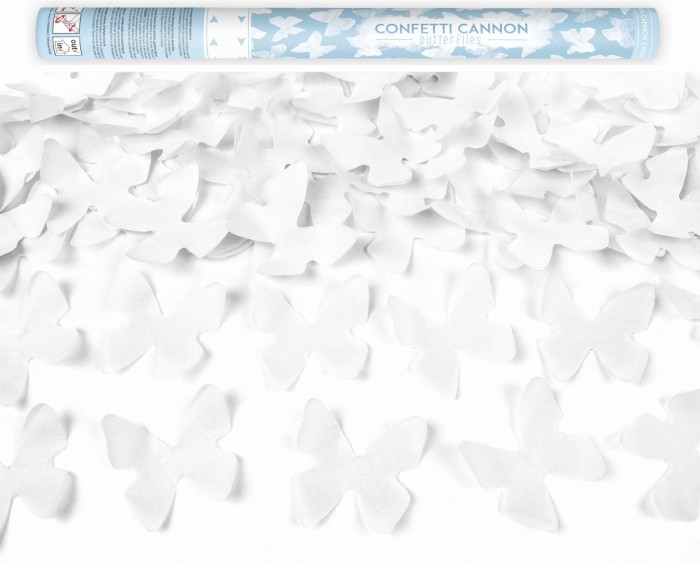Tuba strzelająca konfetti motylki białe 60cm