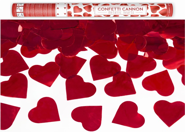Tuba strzelająca konfetti serca czerwone 60cm