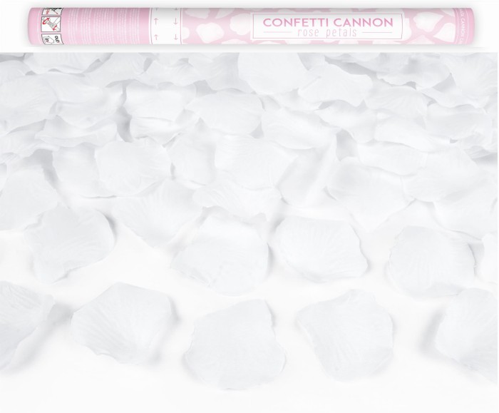 Tuba strzelająca konfetti płatki róż białe 60cm