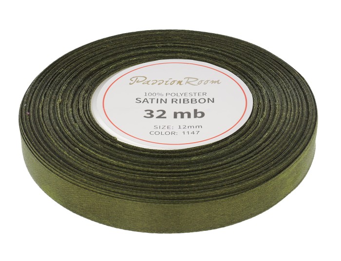 Wstążka satynowa 12mm 32mb oliwkowa