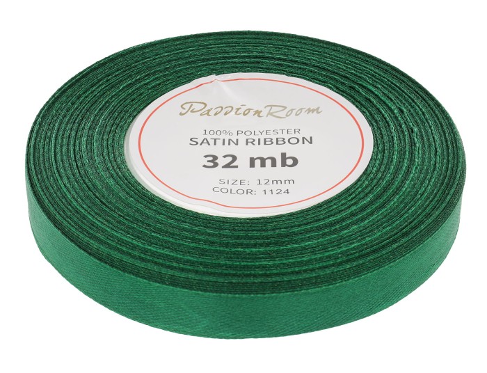 Wstążka satynowa 12mm 32mb ciemna zielona