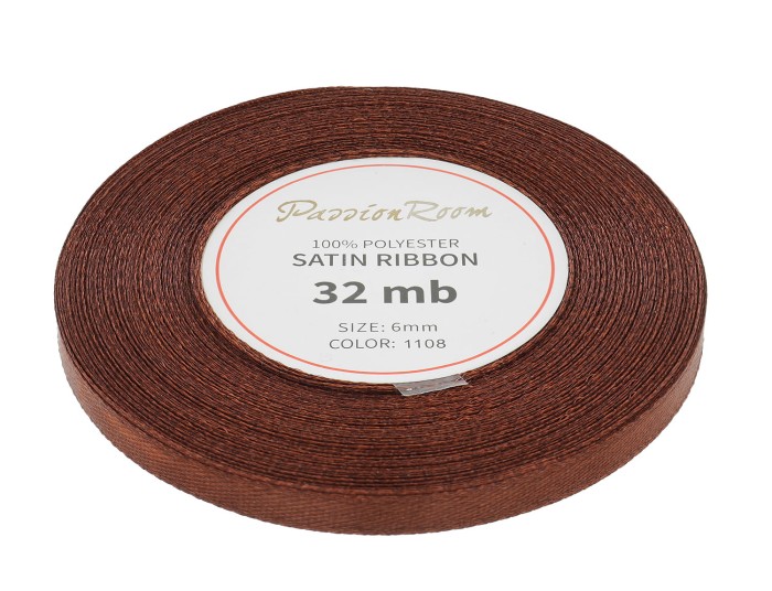 Wstążka satynowa 6mm 32mb brązowa