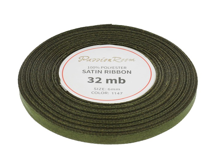 Wstążka satynowa 6mm 32mb oliwkowa