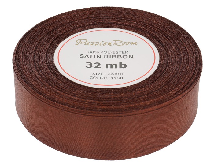 Wstążka satynowa 25mm 32mb brązowa