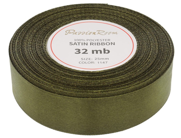 Wstążka satynowa 25mm 32mb oliwkowa