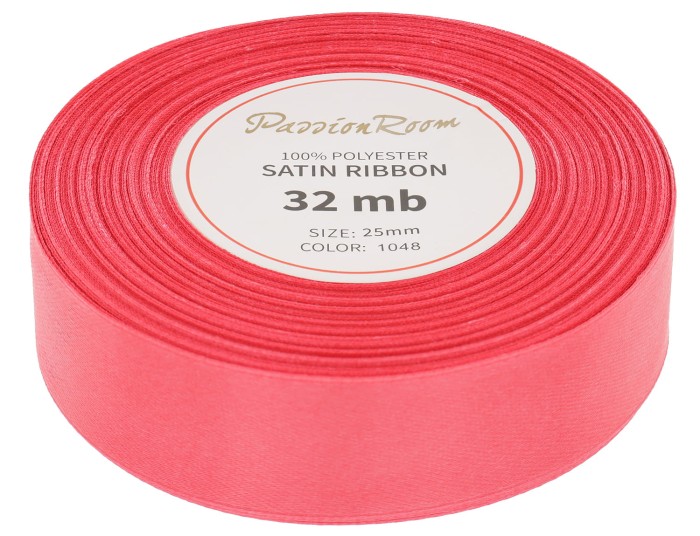 Wstążka satynowa 25mm 32mb koralowa