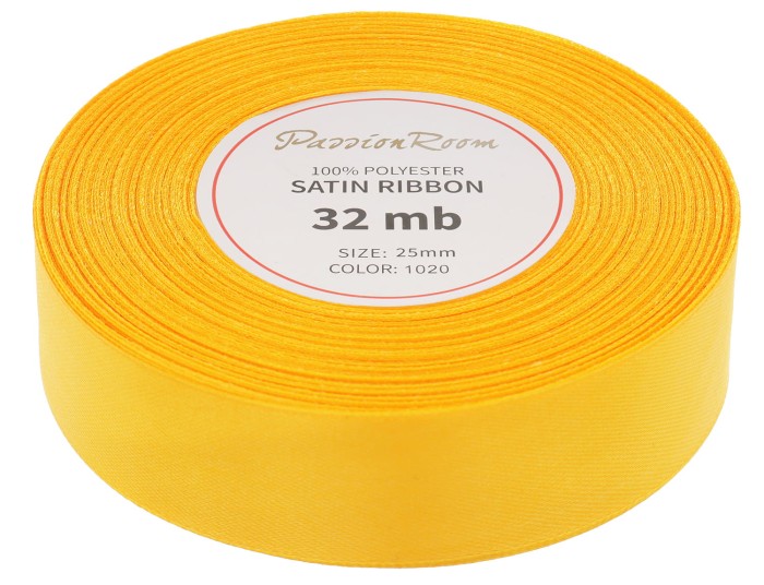 [825080] Wstążka satynowa 25mm 32mb ciemnożółta