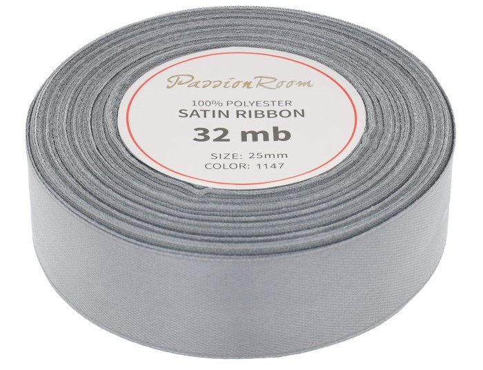 Wstążka satynowa 25mm 32mb szara
