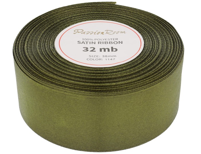 Wstążka satynowa 38mm 32mb oliwkowa