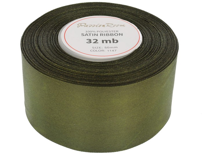 Wstążka satynowa 50mm 32mb oliwkowa