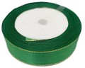 Wstążka satynowa 25mm 22mb zielona ze złotą nitką