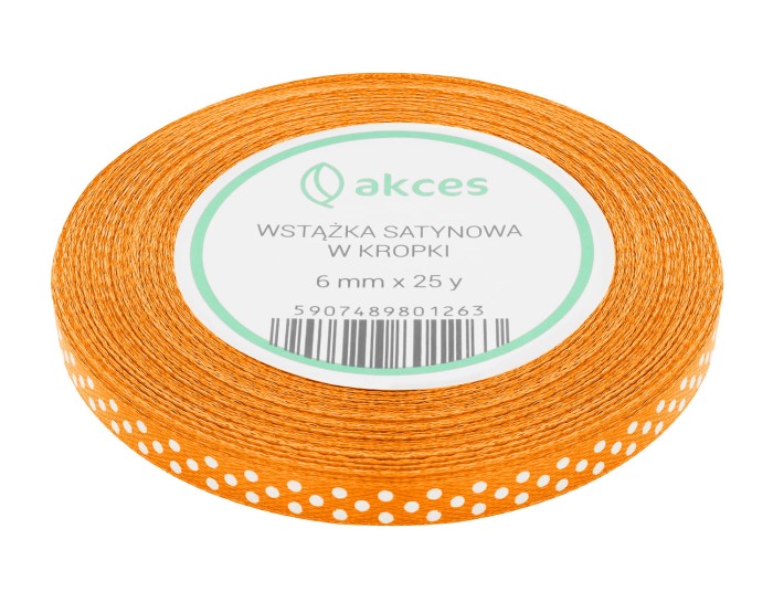 Wstążka satyna w kropki 6mm neonowa pomarańczowa
