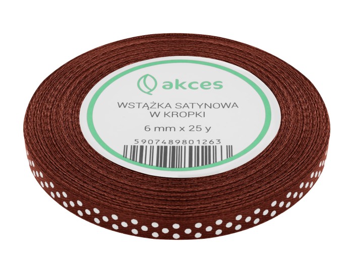 Wstążka satynowa w kropki 6mm brązowa