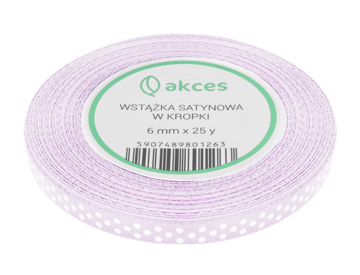 Wstążka satynowa w kropki 6mm bladoróżowa