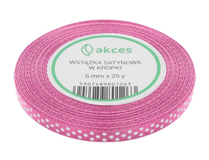Wstążka satynowa w kropki 6mm różowa