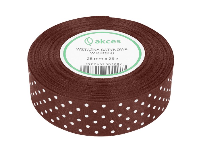 Wstążka satynowa w kropki 25mm brązowa