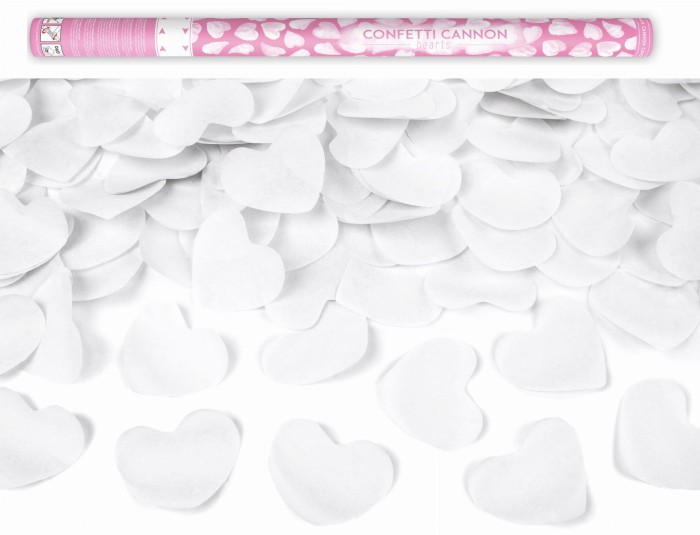 Tuba strzelająca konfetti serca białe 80cm