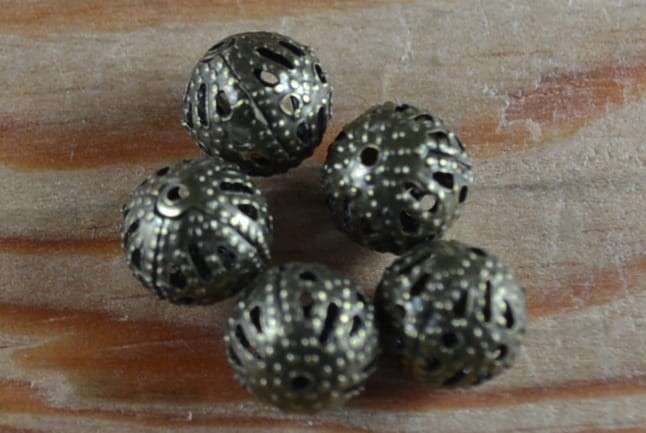 {19101} Koralik ozdobny ażurowy w kolorze brązu 8mm 15szt