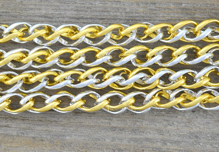 11010 Łańcuszek ozdobny pancerka podwójna 11*7mm srebrno-złoty 10cm 
