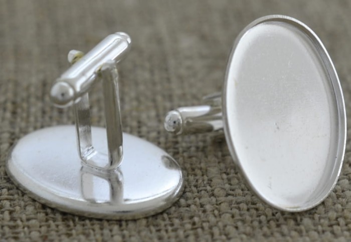 [31724] Bazy spinek do mankietów srebrne kaboszon 25*18mm