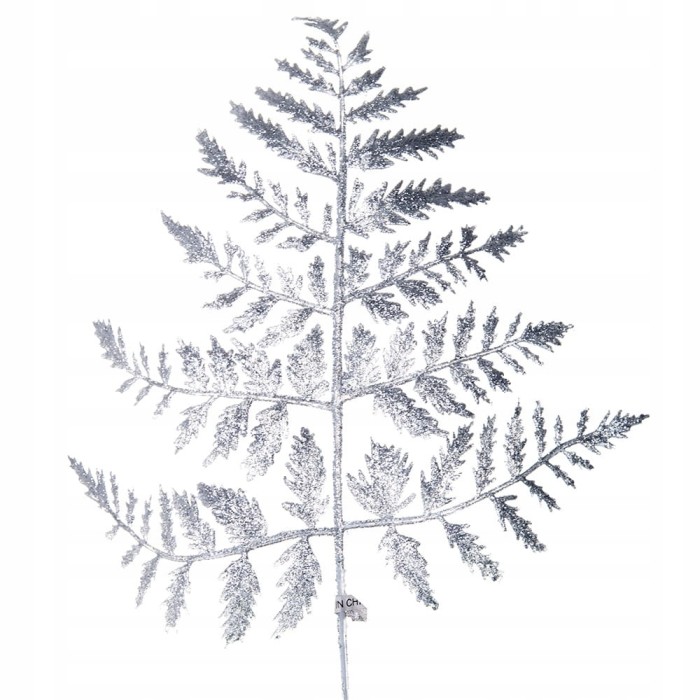 [6801116] Gałązka brokatowa paproć drobna 35cm srebrna