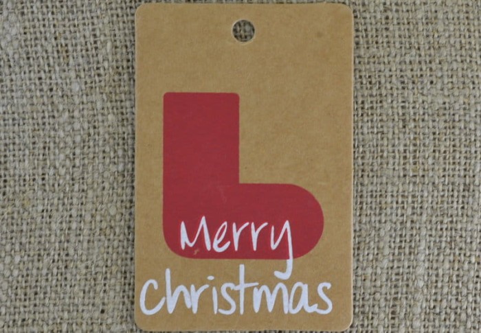 [ś07403] Papierowe metki do biżuterii z nadrukiem 75*50mm "Merry christmas" skarpeta