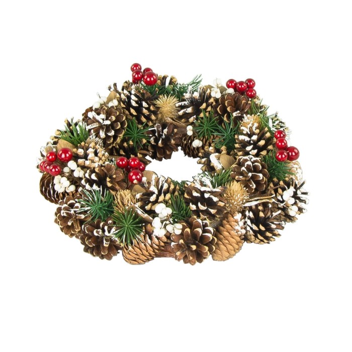 [680446] Wianek bożonarodzeniowy z czerwonymi jagódkami i szyszkami